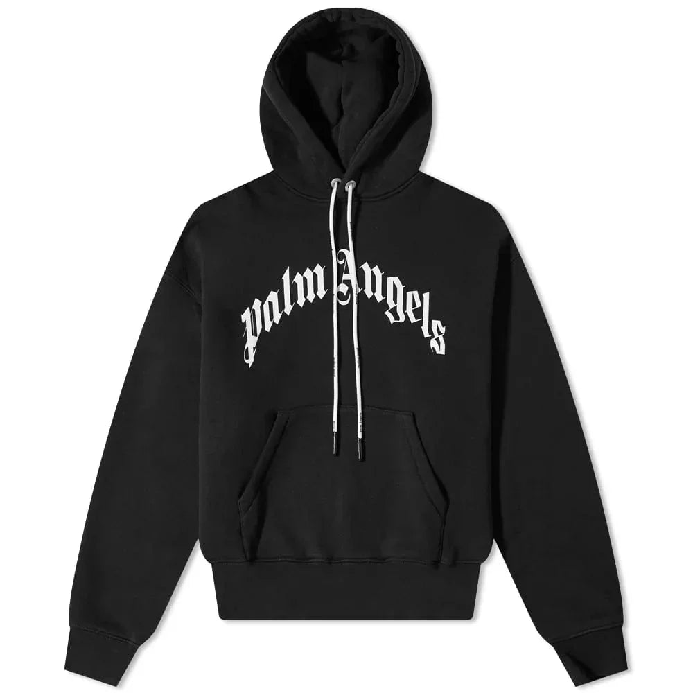 PALM ANGELS CURVED LOGO HOODIE BLACK
