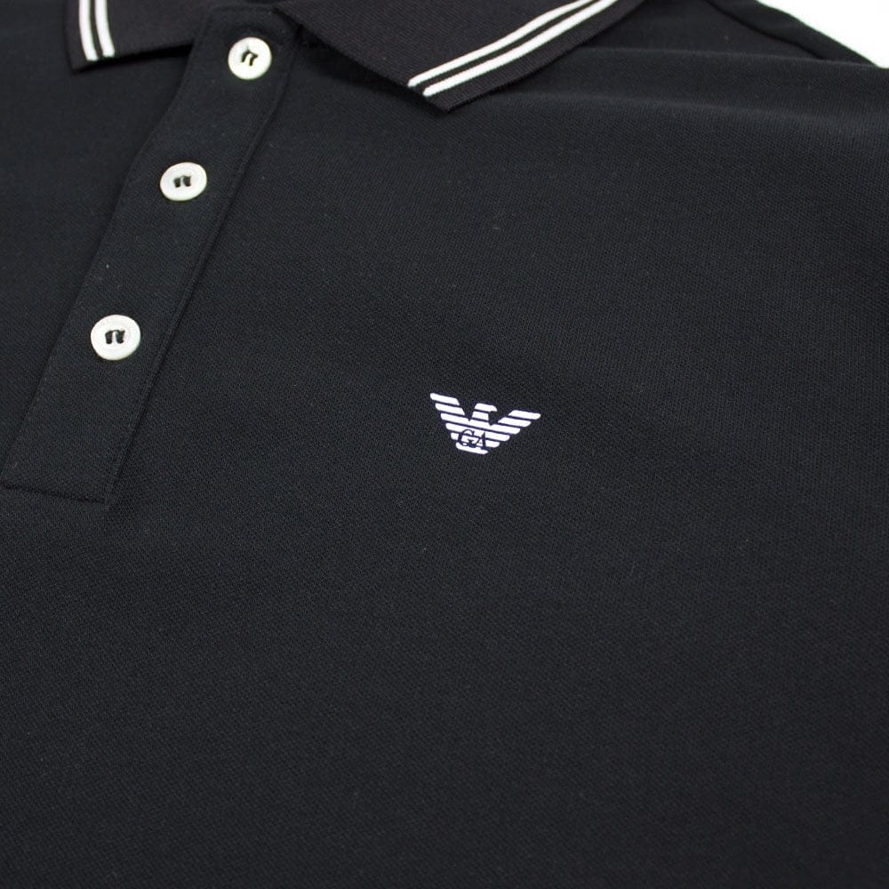 Emporio Armani Twin Tipped Long Sleeve Polo Shirt Black