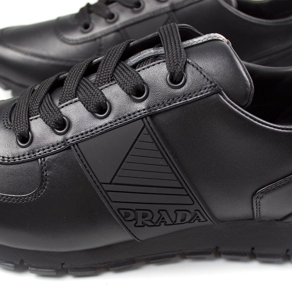 Prada Vitello Plume Leather Runner Sneakers Black