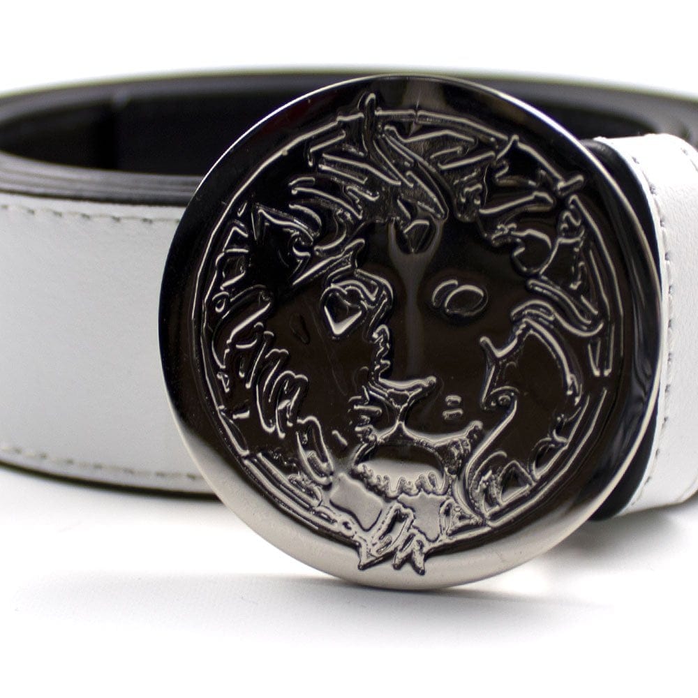 Versace Versus Engraved Round Lion Head Belt White