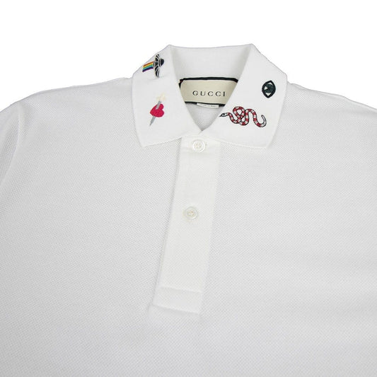 Gucci Embroidered Collar Polo Shirt White
