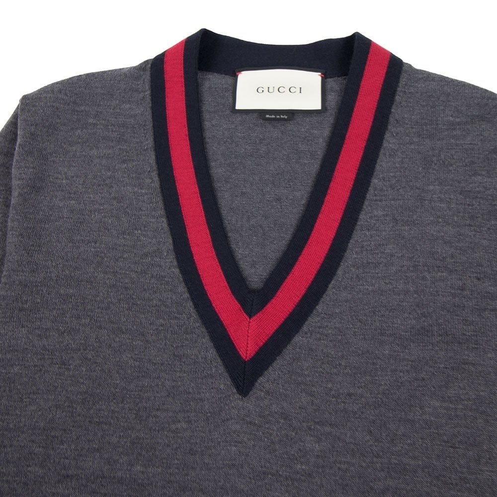 Gucci Wool V-Neck Sweater Grey