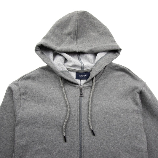 Armani Jeans Zip Up Rubber Logo Hoody Light Grey