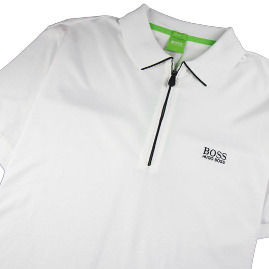 Hugo Boss Philix Zip Up Short Sleeve Polo White