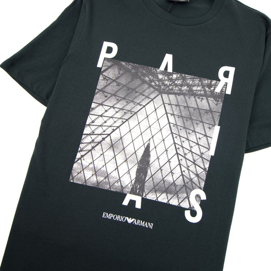 Armani Jeans City Logo Paris T-shirt Verde Scuro 0537
