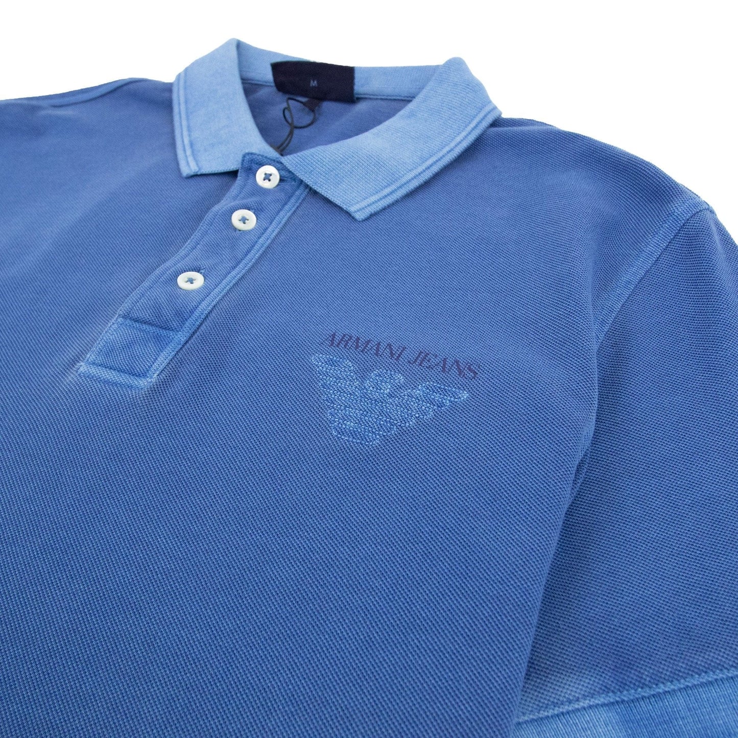 Armani Jeans Eagle Logo Garment Dyed Polo Shirt Sky Blue