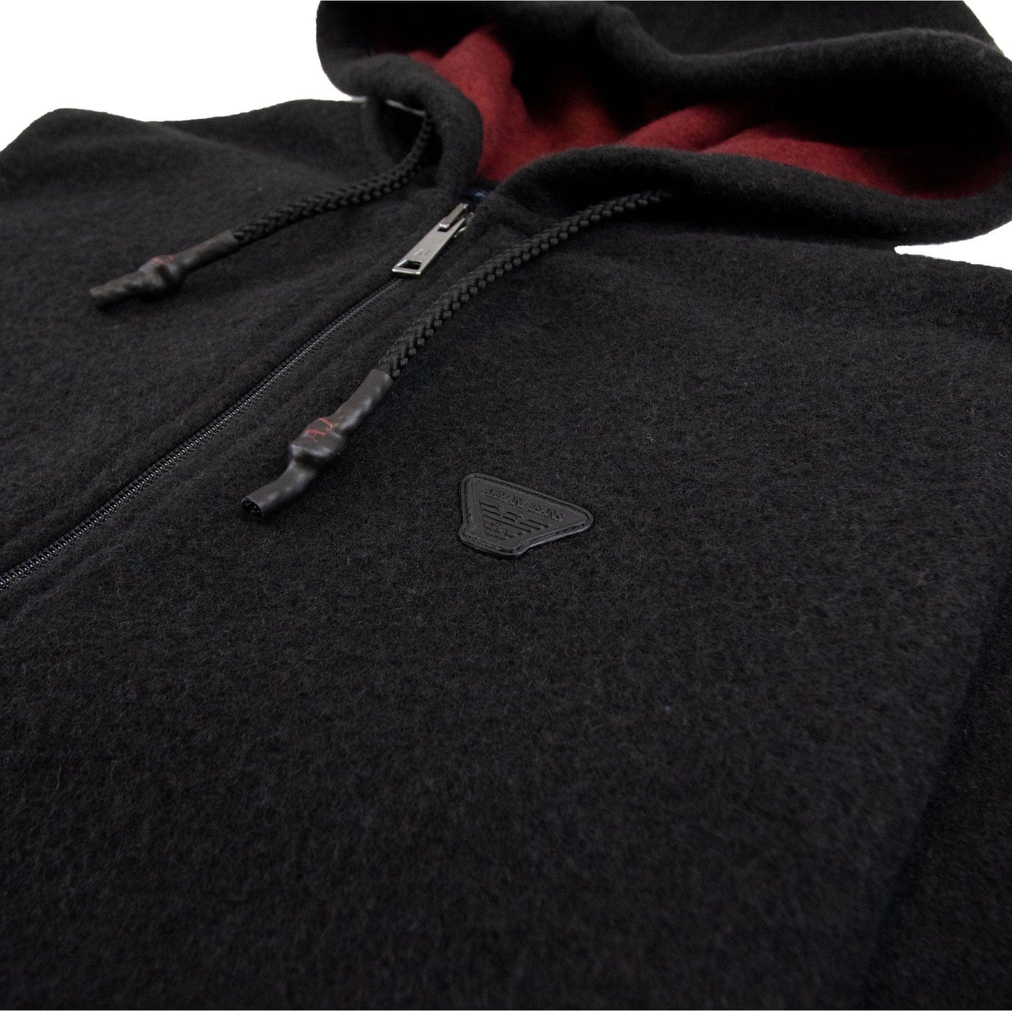 Armani Jeans Fleece Leather Logo Hoody Dark Grey