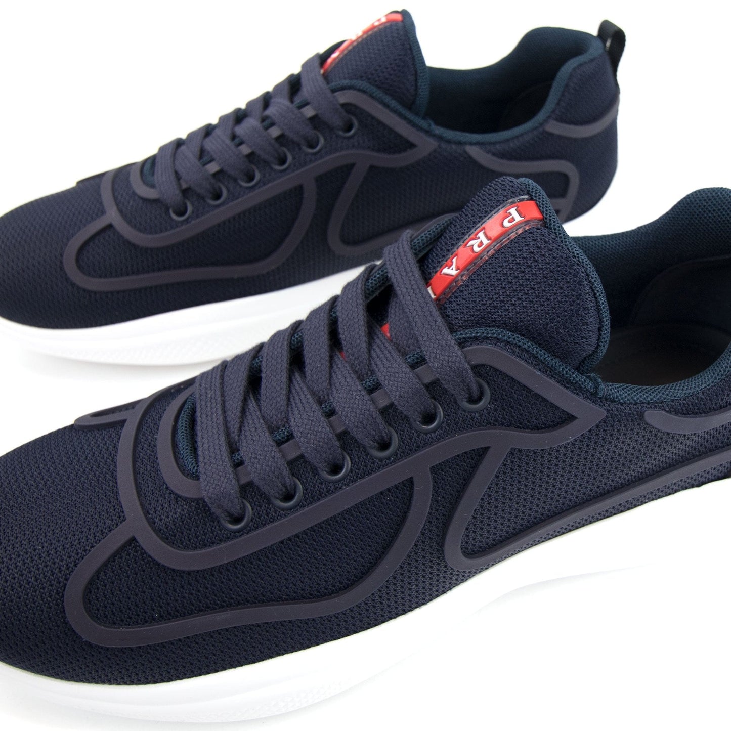 Prada Americas Cup Rubber-Trimmed Mesh Sneakers Blue/white