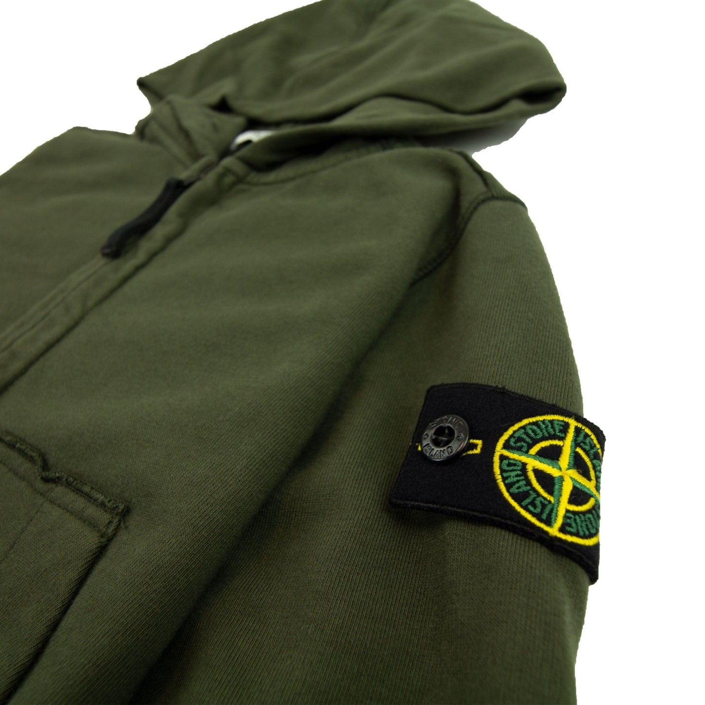 Stone Island Junior Patch Logo Zip Up Hoodie Khaki V0059