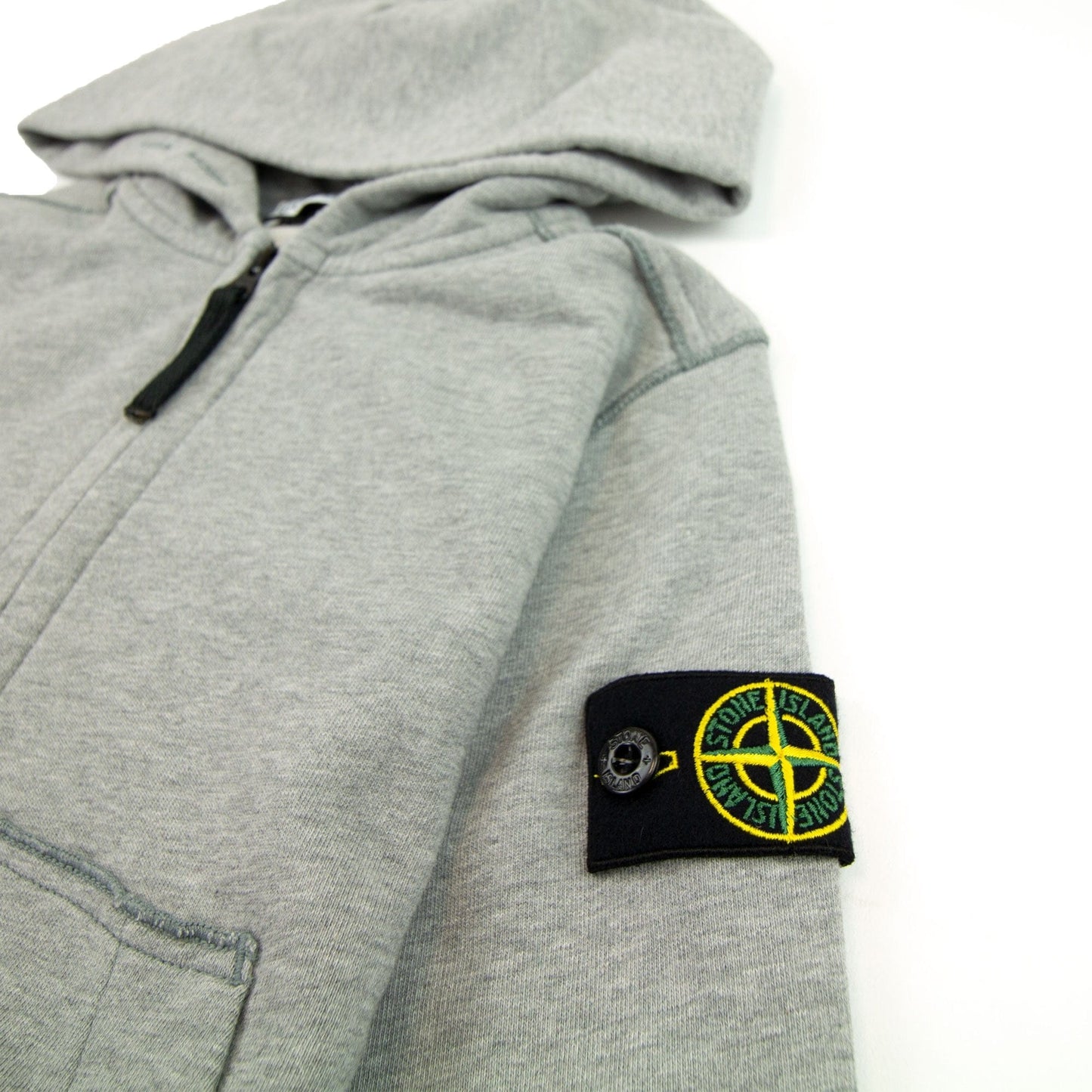 Stone Island Junior Patch Logo Zip Up Hoodie Light Grey V1064