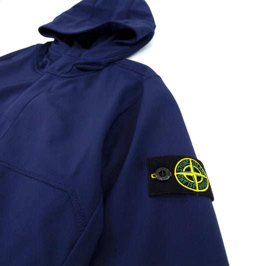 Stone Island Junior Soft Shell Hooded Jacket Royal Blue V0026