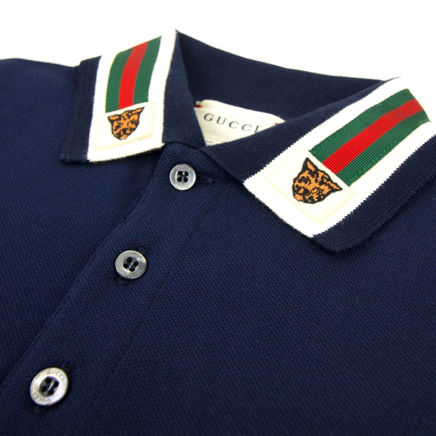 Gucci Junior Tiger Head Long Sleeve Polo Shirt Blue