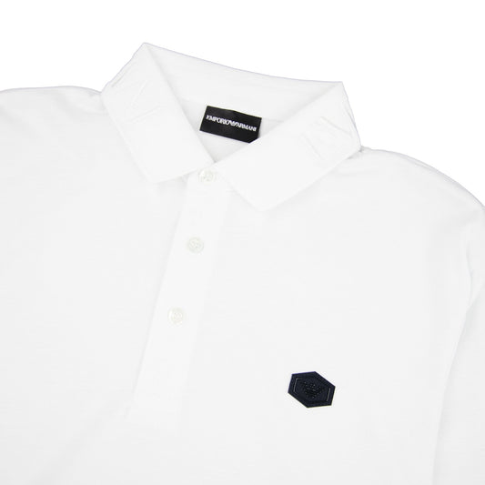 Emporio Armani Collar Logo Long Sleeve Polo White