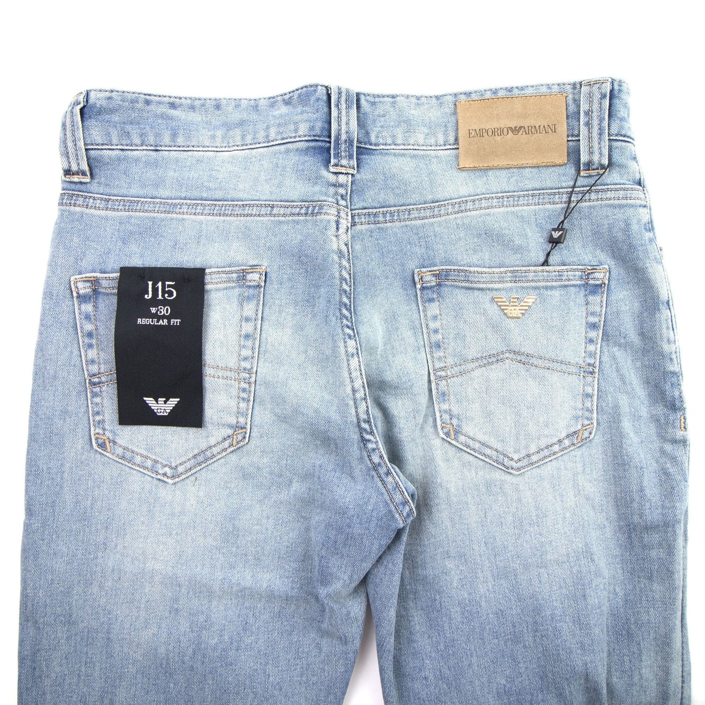 Emporio Armani J15 Regular Fit Washed Denim Jean 0943 Denim Blue