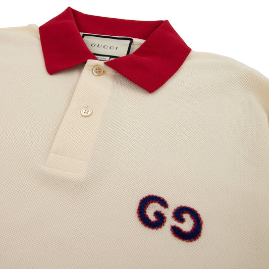 Gucci GG Embroidery Short Sleeve Polo Cream/Red