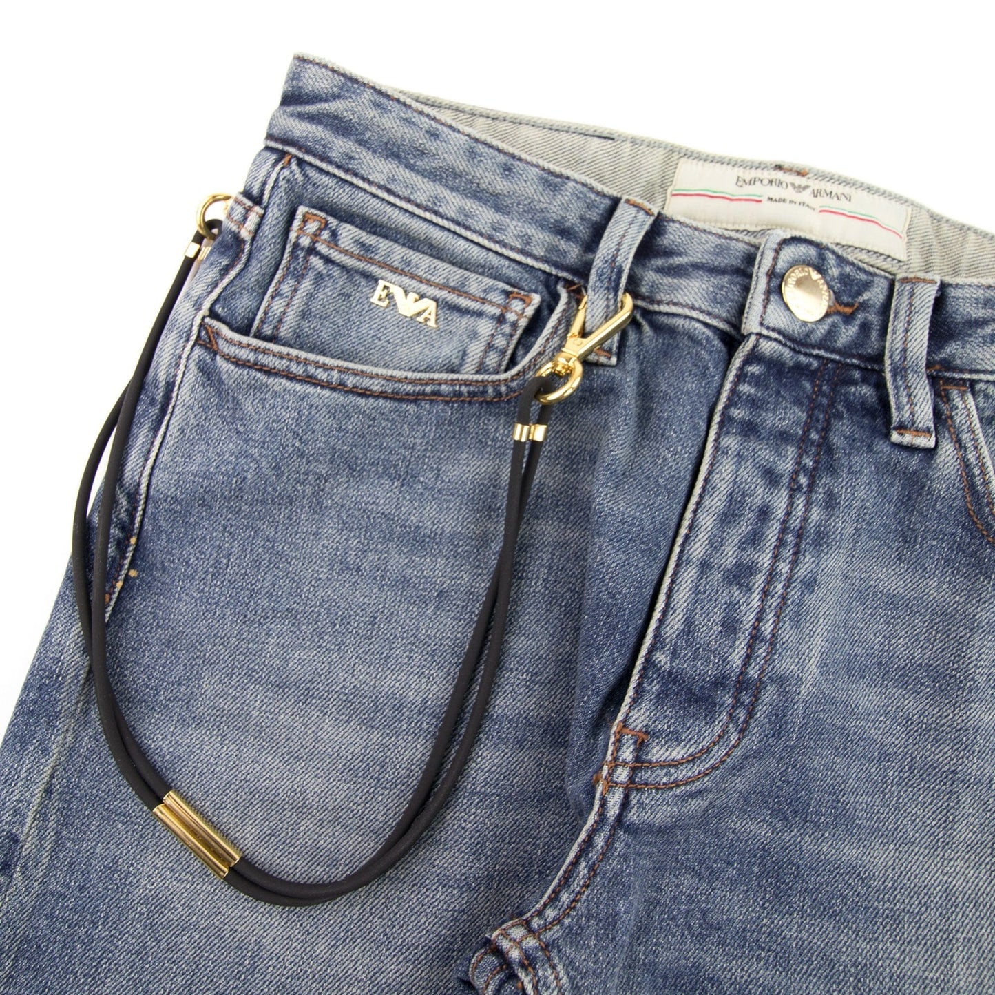 Emporio Armani J75 Leather Chain Jeans 0943 Denim Blue
