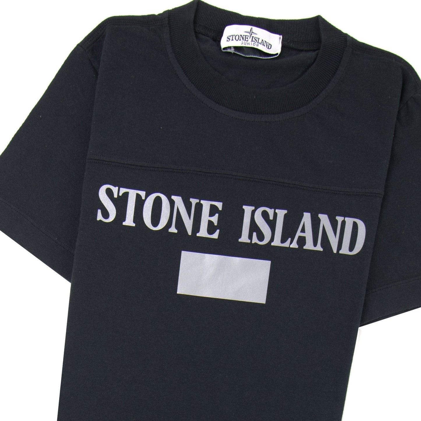 Stone Island Junior 20246 Reflective Logo T Shirt Black V0029