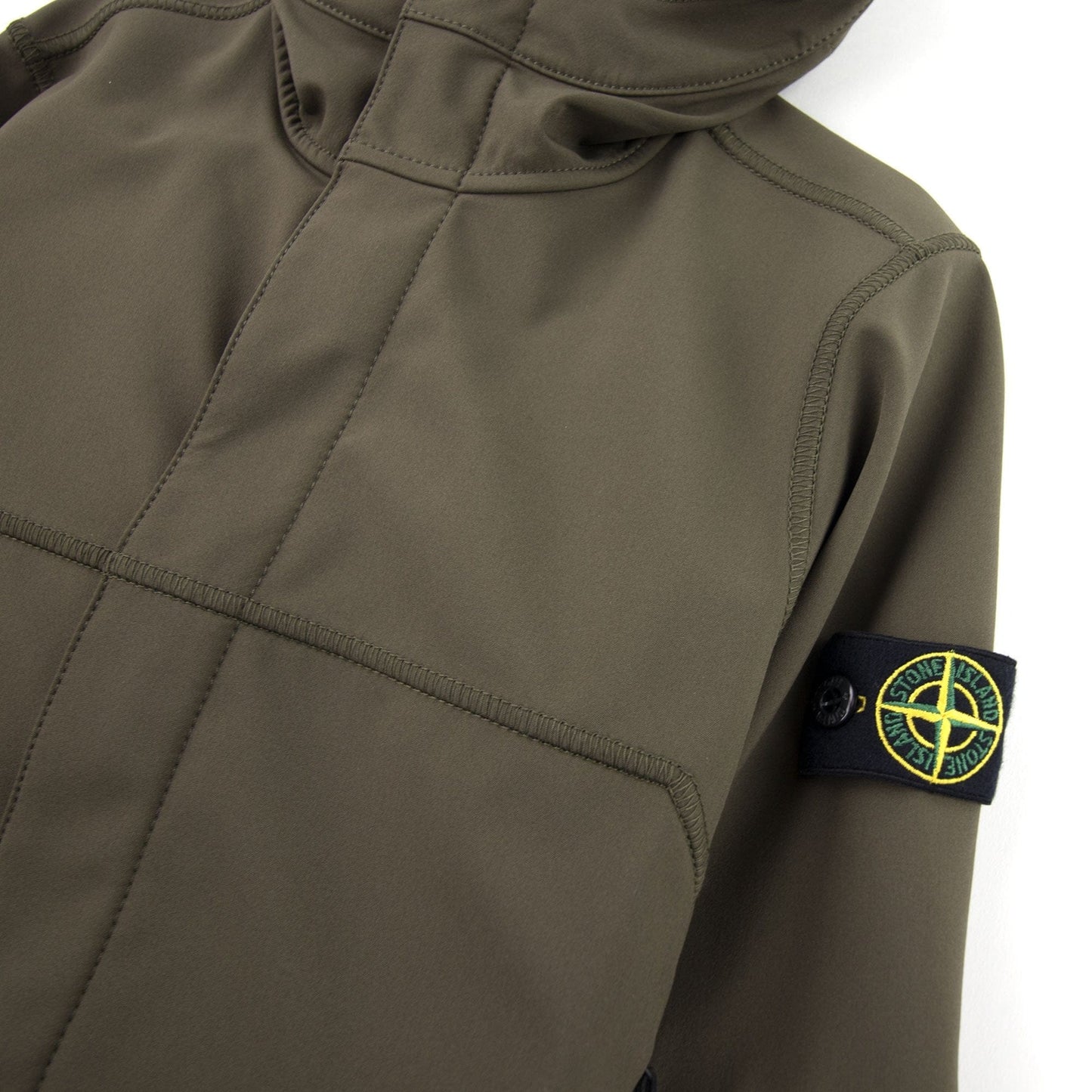 Stone Island Junior 40234 Concealed Zip Soft Shell Jacket Khaki V0054