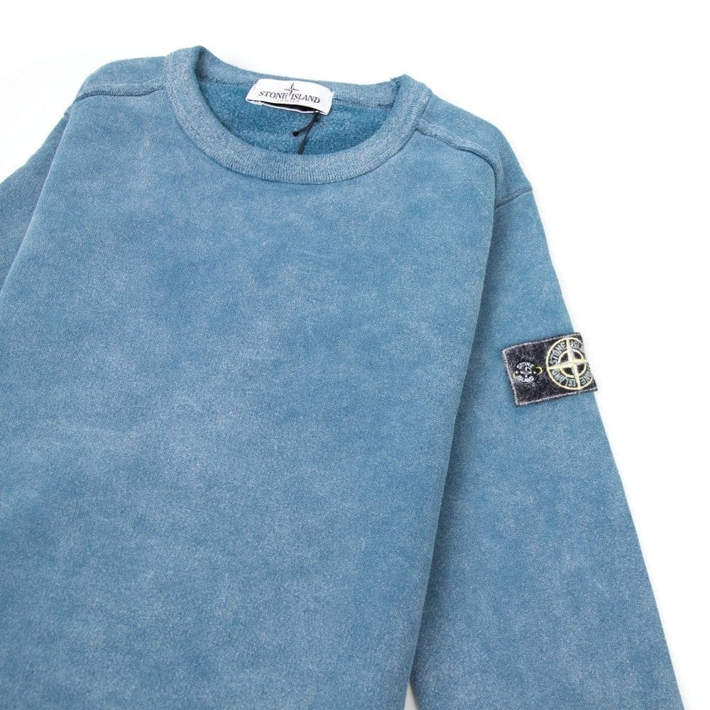 Stone Island Junior 60939 Frost Finish Crewneck Sweatshirt Blue