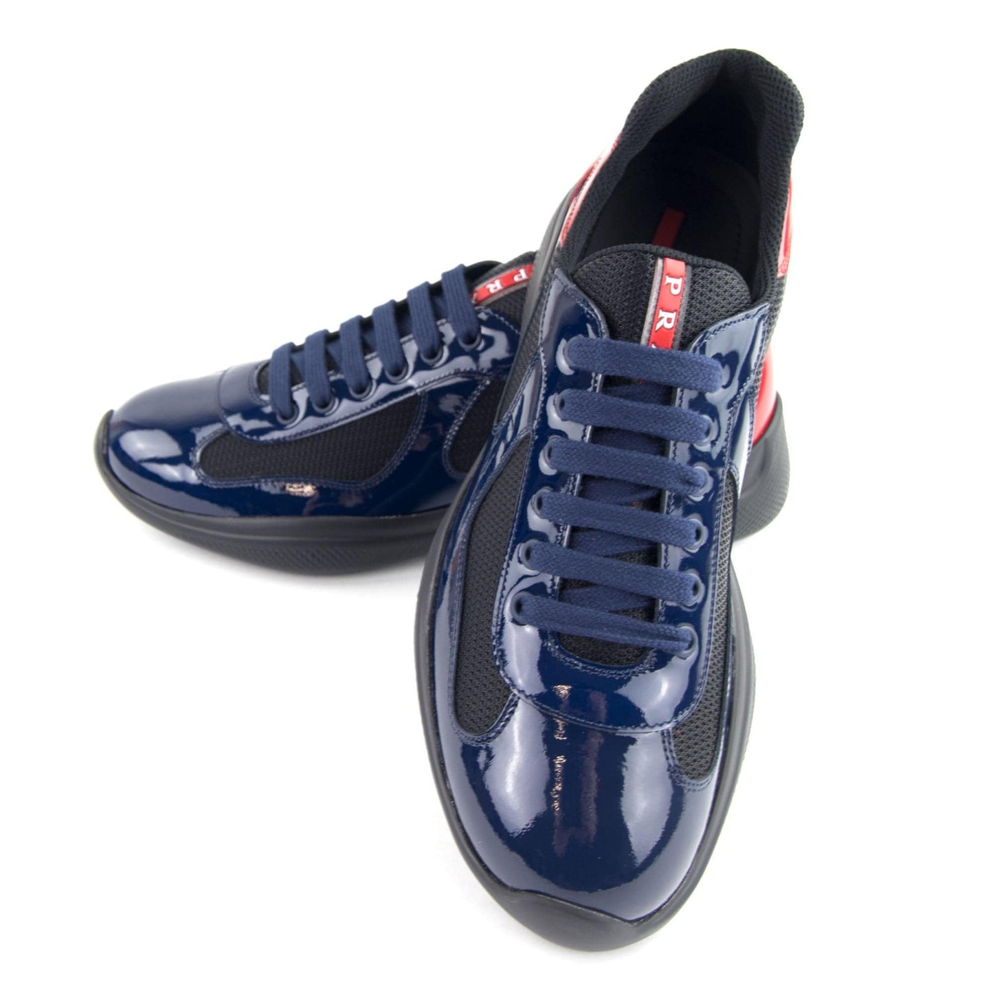 Prada Americas Cup Patent Leather And Nylon Sneakers Royal Blue/Red