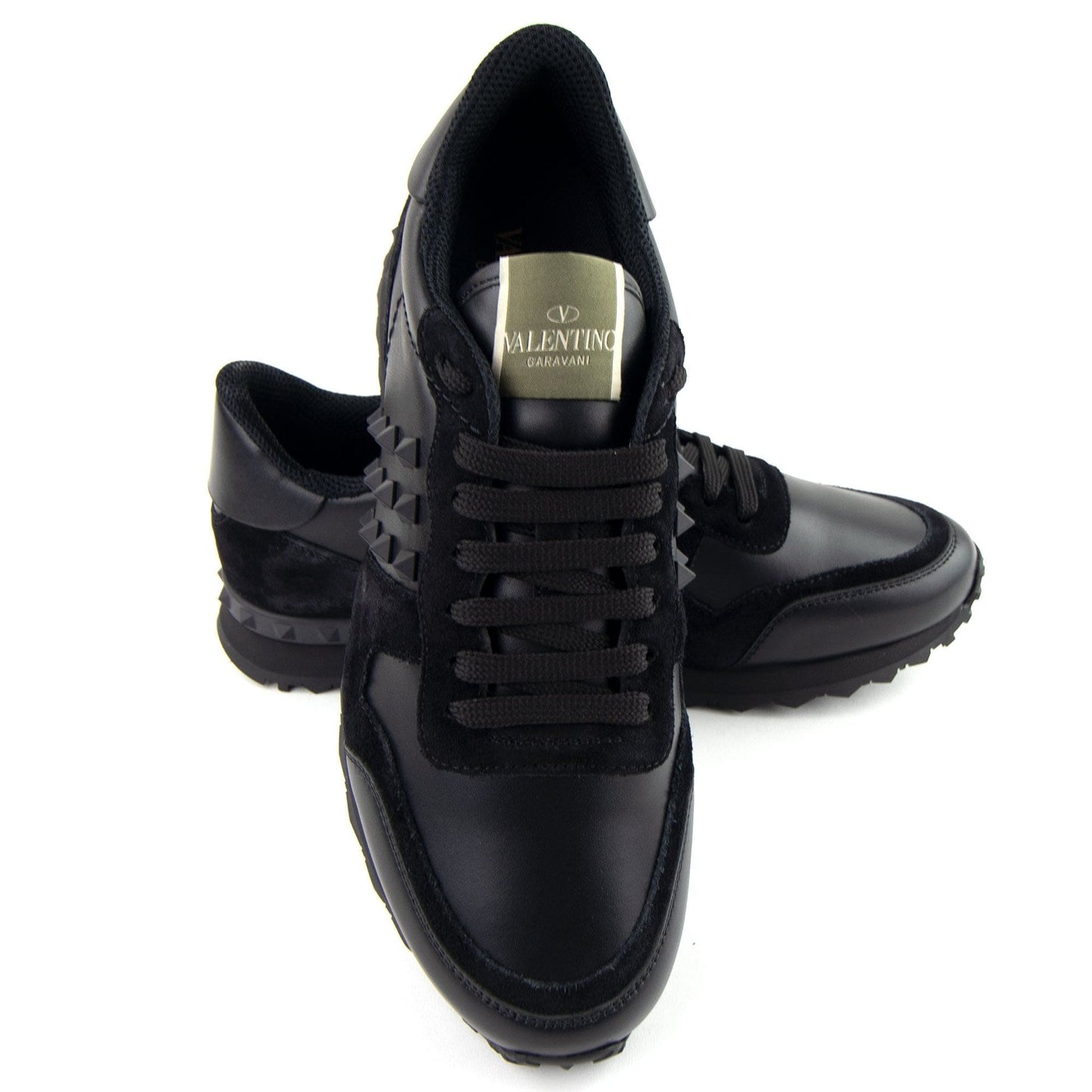 Valentino Calfskin Rockstud Sneakers Black N01