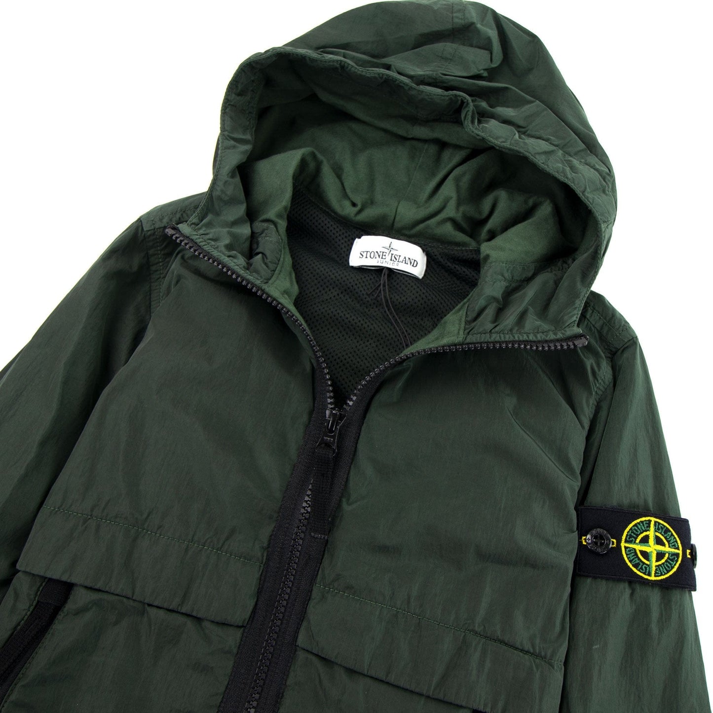 Stone Island Junior 40132 Nylon Metal Zip Hooded Jacket Green V0053