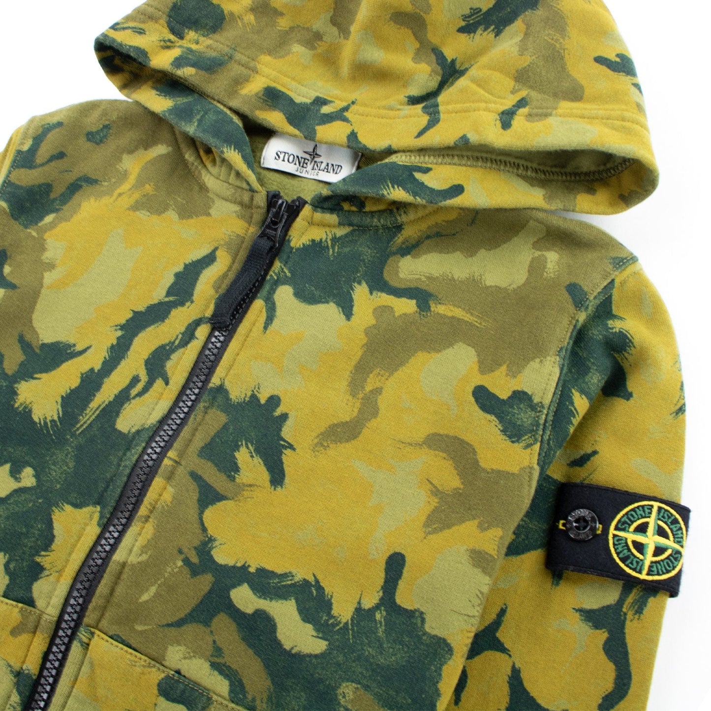 Stone Island Junior Camouflage Hoodie Olive V0058
