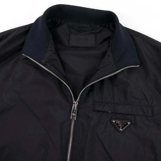 Prada Nylon Gabardine Blouson Chest Logo Jacket Nero