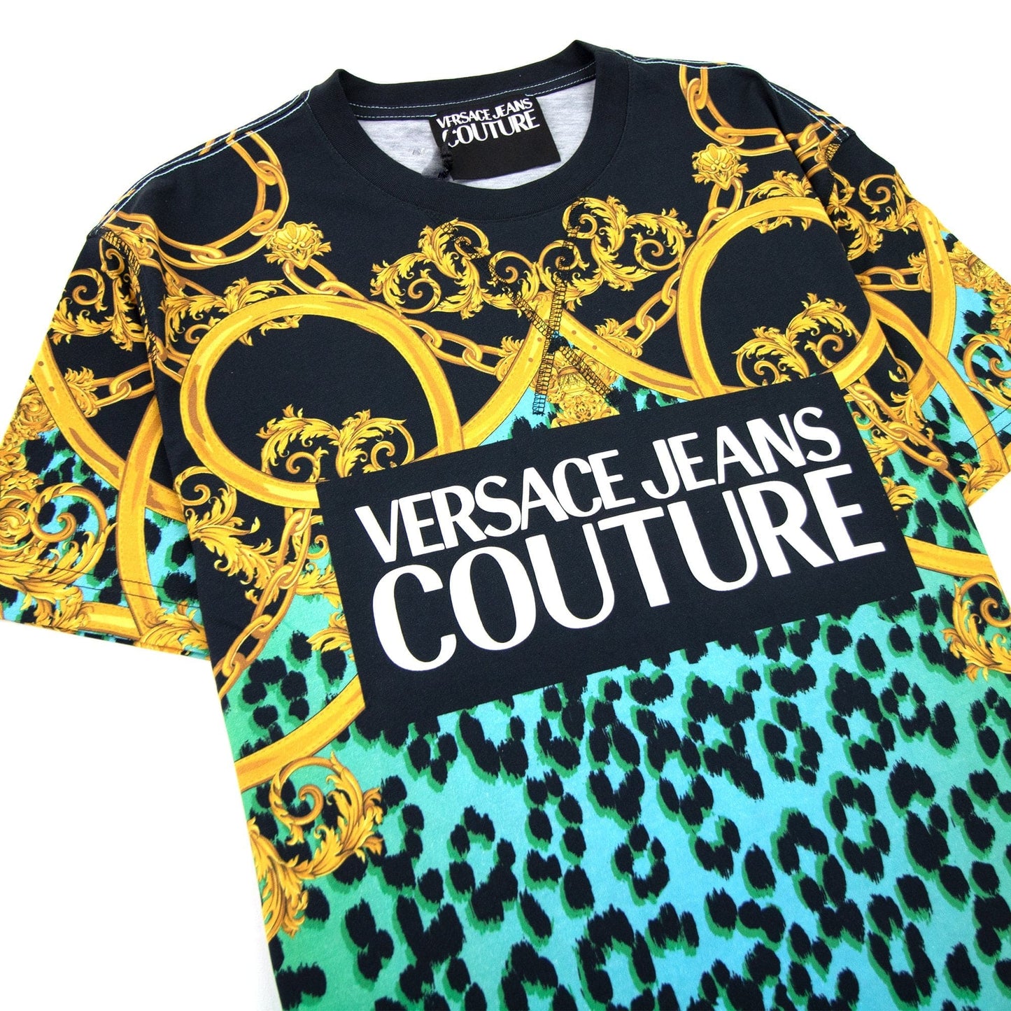 Versace Jeans Couture Leopard Print Bold T-shirt Black