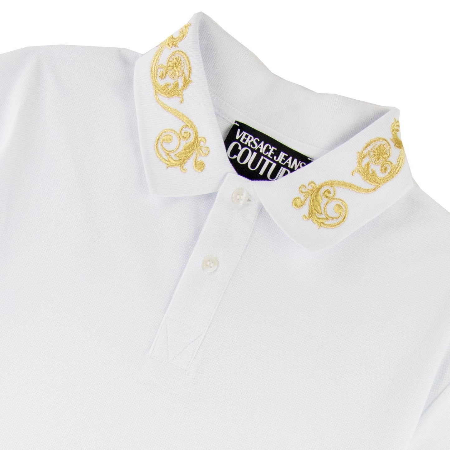 Versace Jeans Couture Cotton Polo Baroque Collar White