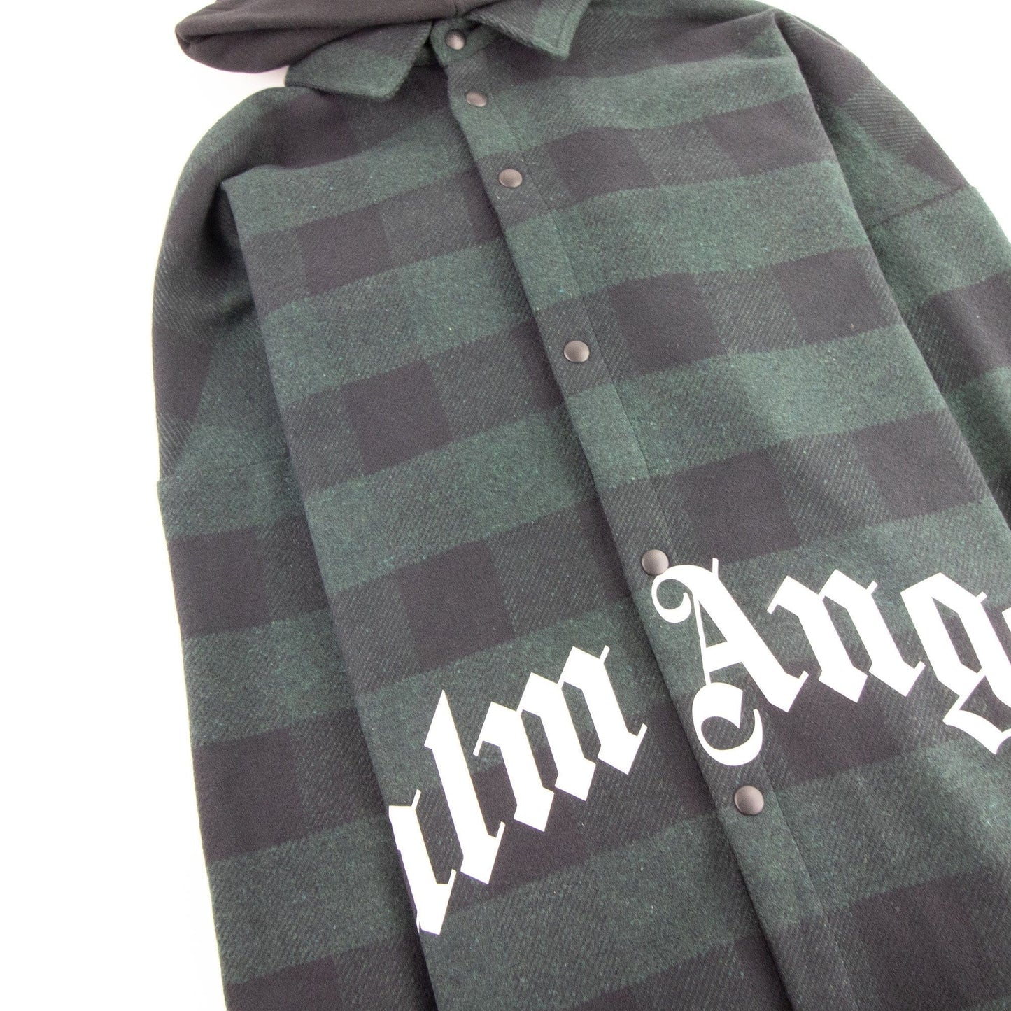 Palm Angels Logo Print Hooded Overshirt Forest Green