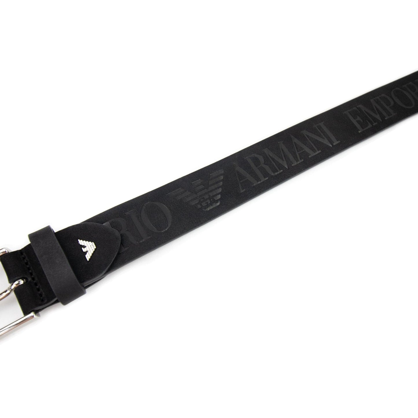 Emporio Armani Embossed Logo Nubuck Leather Belt Black