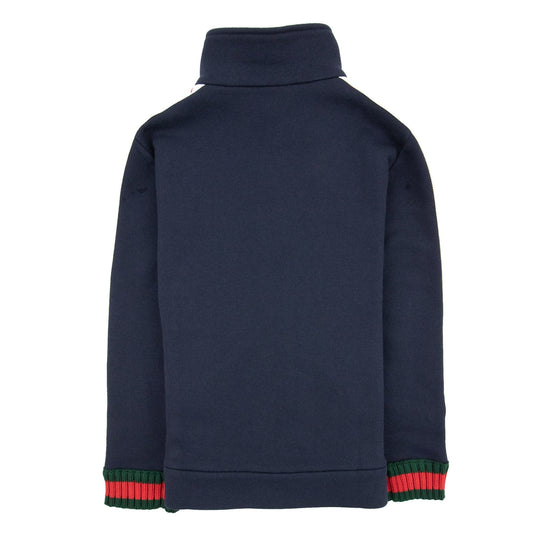 Gucci Junior Jacquard Trim Sleeve Logo Tracksuit Top Navy 4275