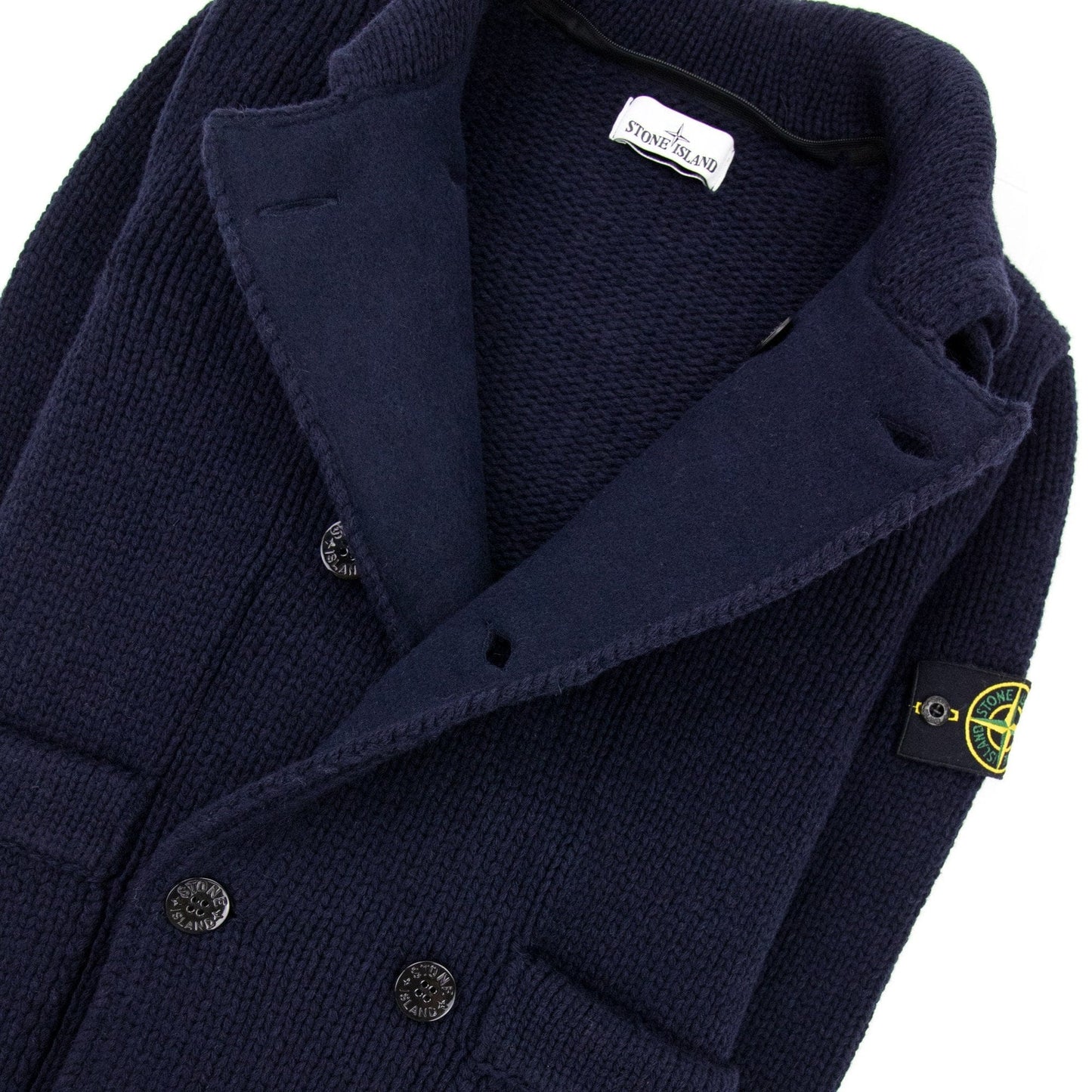Stone Island Double Breasted Knitted Cardigan Navy V0020