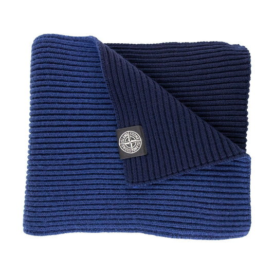 Stone Island Ribbed Wool Patch Logo Scarf Blue V0027