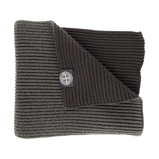 Stone Island Ribbed Wool Patch Logo Scarf Khaki V0054
