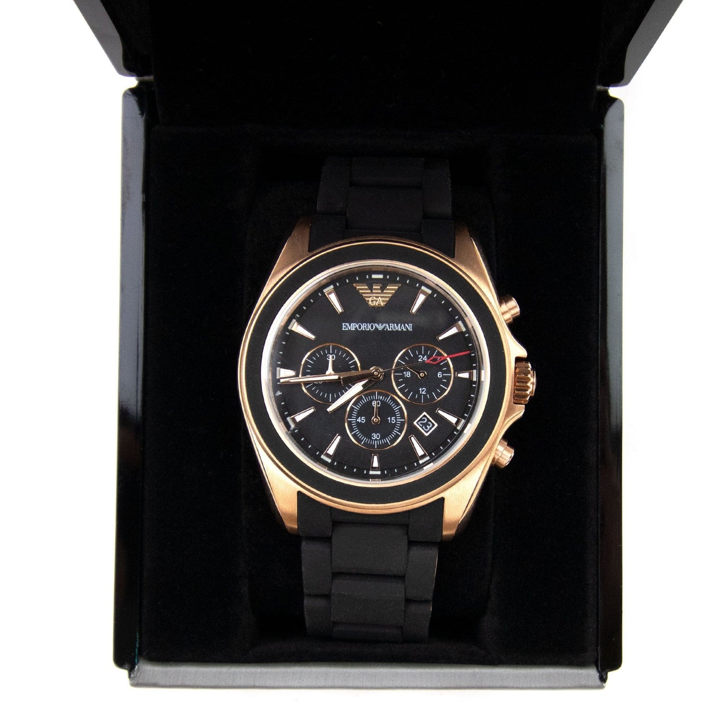 Emporio Armani Rose Gold Dials Black Rubber Strap Watch Black/Rose Gold