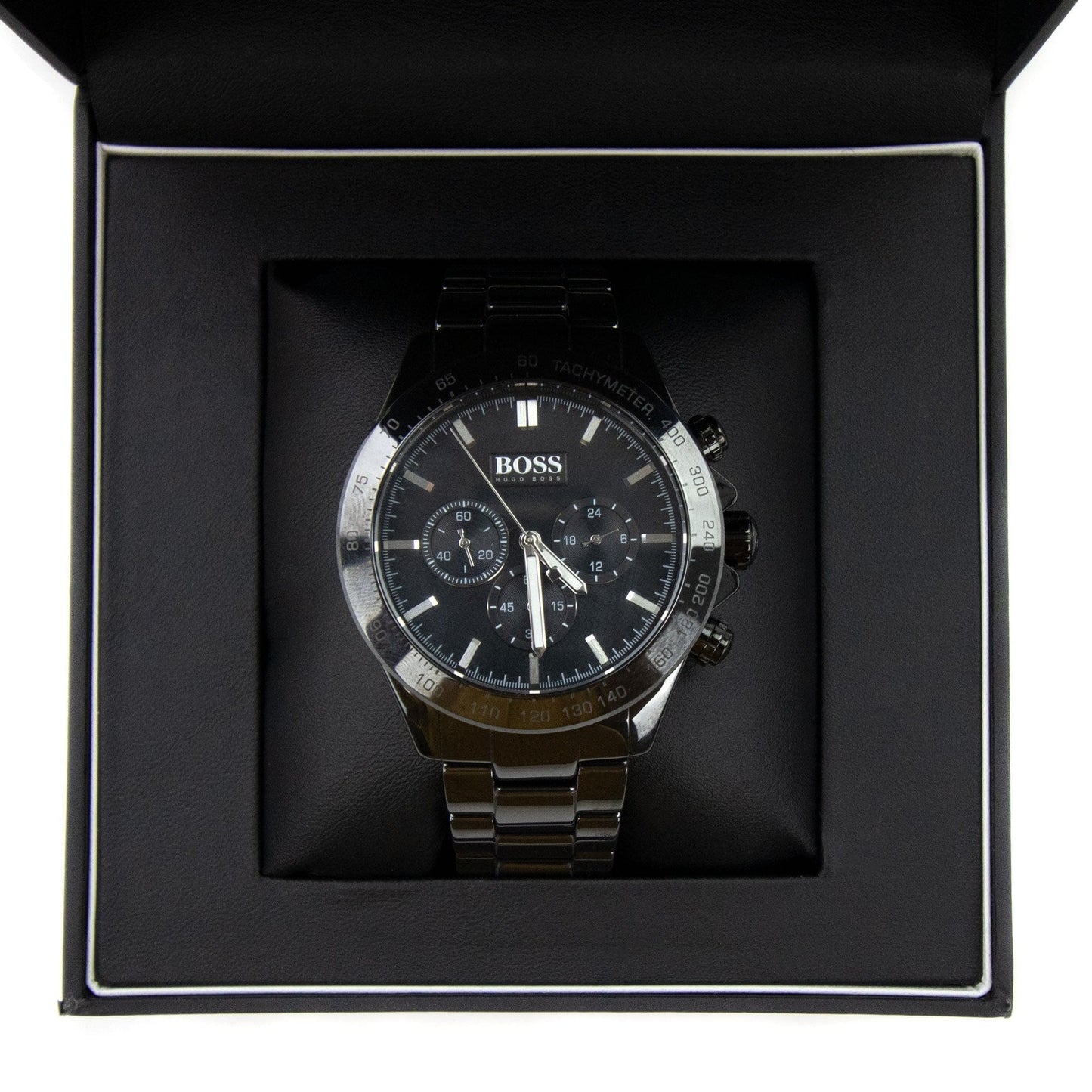Hugo Boss Mens Ikon Black Chronograph Watch Black Stainless Steel