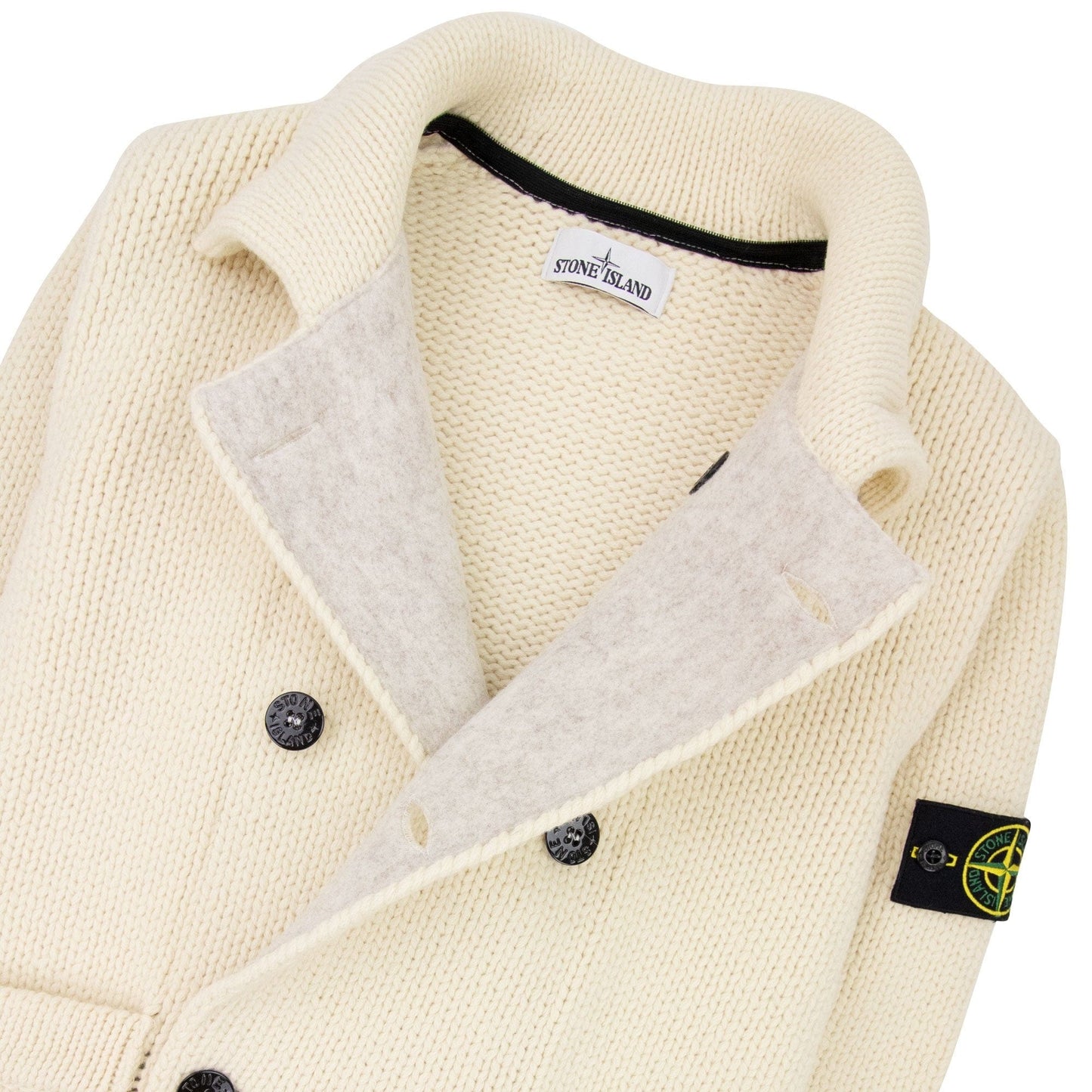 Stone Island Double Breasted Knitted Cardigan Butter V0035