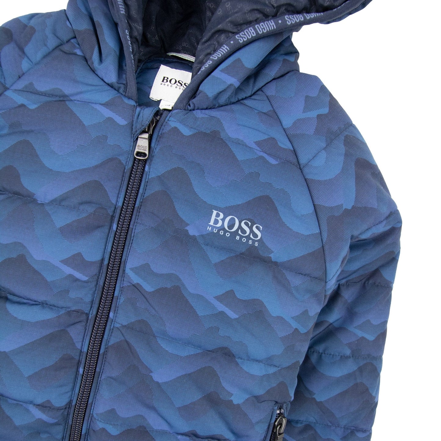 Hugo Boss Kids Logo Print Camo Down Jacket Navy Blue