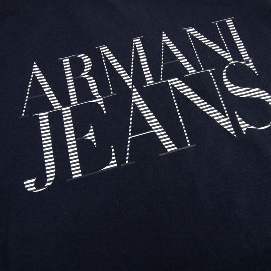 Armani Jeans Pin Tripe Logo T Shirt Blue Notte