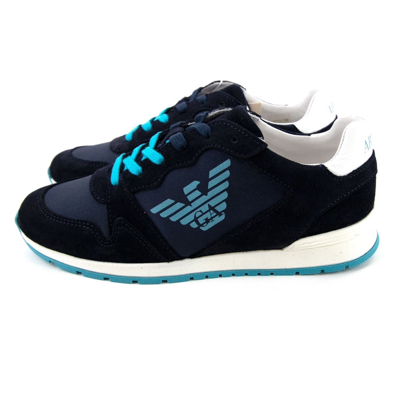 Armani Junior Eagle Logo Leather Sneakers Navy Blue