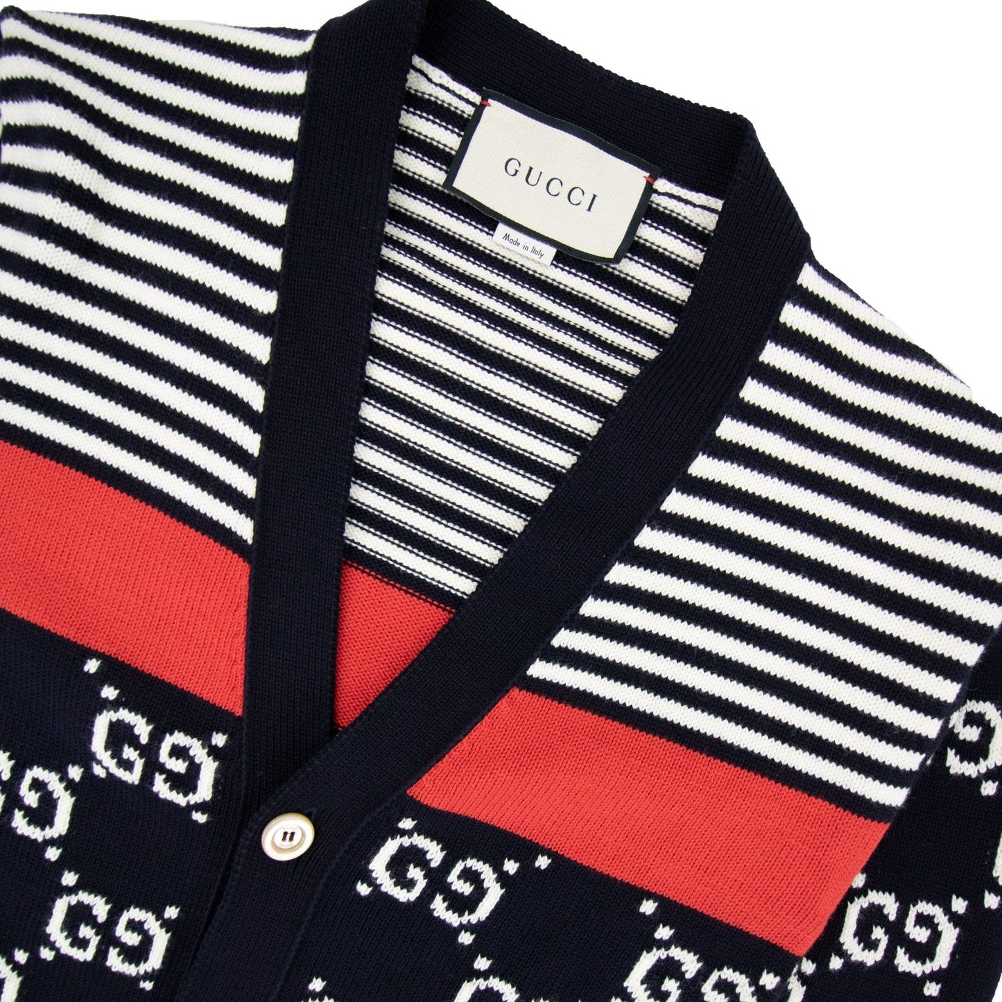 Gucci Gg And Stripe Knit Cardigan Blue/white