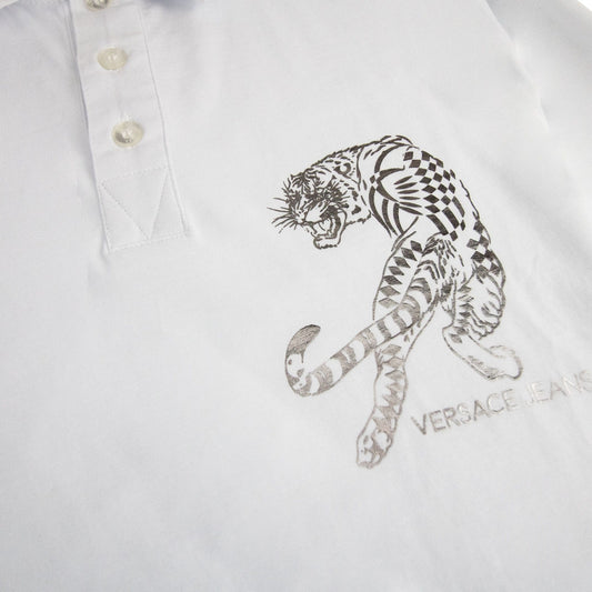 Versace Jeans Lion Printed Logo Cotton Jersey Polo White