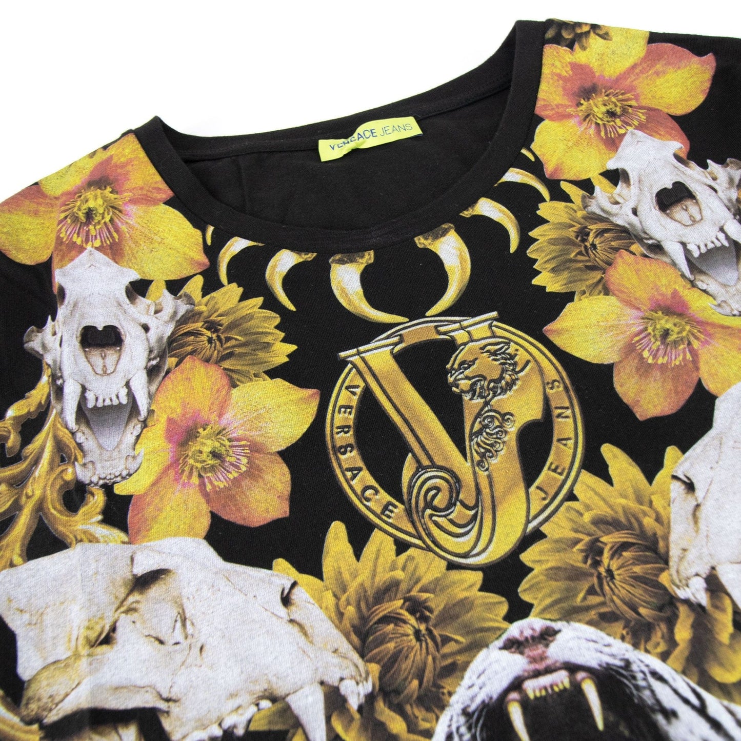 Versace Jeans Skull Printed Crew Neck T Shirt Black