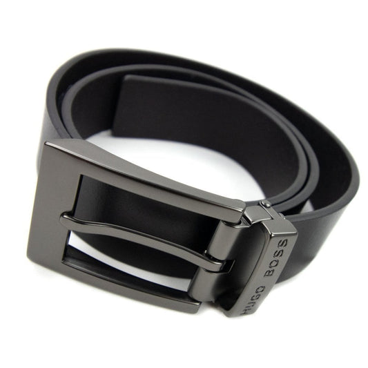 Hugo Boss Kids Metal Logo Leather Belt Black