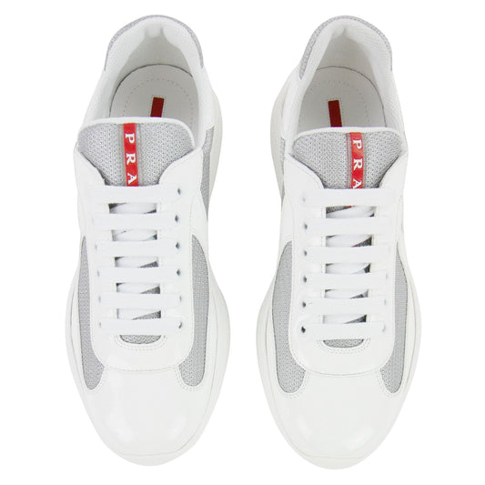 Prada Americas Cup Patent Leather And Nylon Sneakers Bianco/Argento