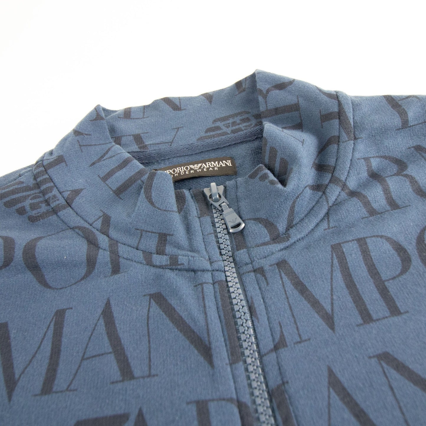 Emporio Armani All Over Logo Print Funnel Neck Blue