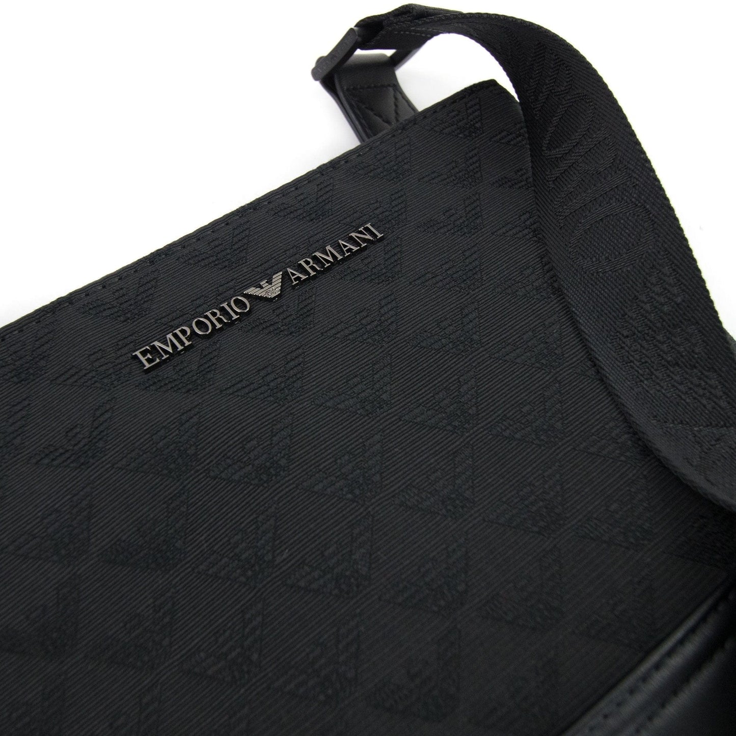 Emporio Armani Jacquard Monogram Flat Messenger Bag Black/black