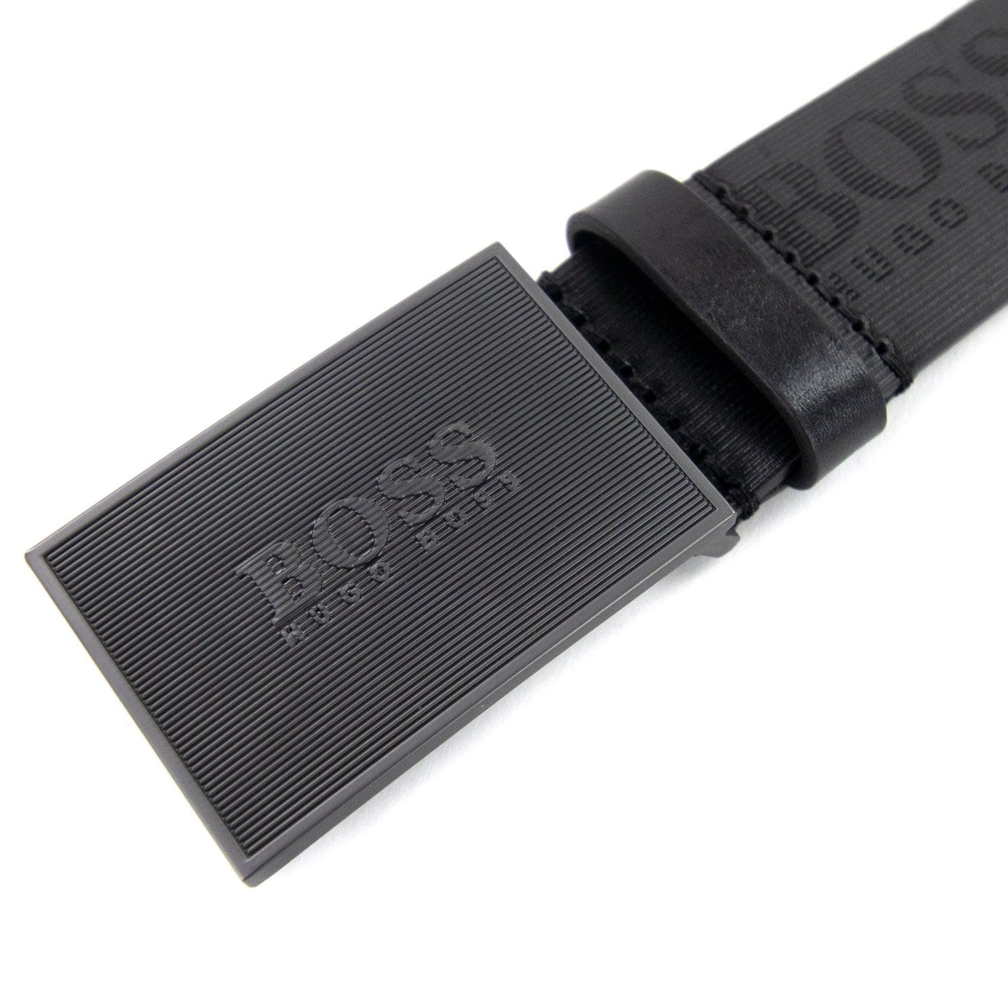 Hugo Boss Logo Plaque Icon Leather Belt Black 001